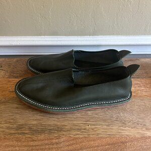 Vayarta Leather Slip-On Flats Moccasin Loafers Hand Made Shoes Size 38.5 Green